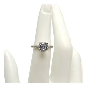 Marked TG 925 Sterling Silver 2 Carat Cubic Zirconia Pave Ring Size 5 Engagement